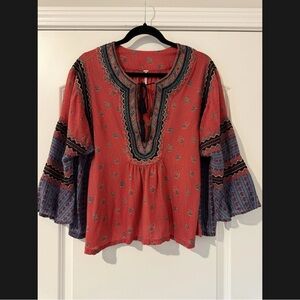 NWOT Free People Top Red Blue But I Like It Boho Festival Small S Can Fit L New